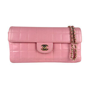 Chanel Chocobar Shoulder Bag Pink Gold Leather